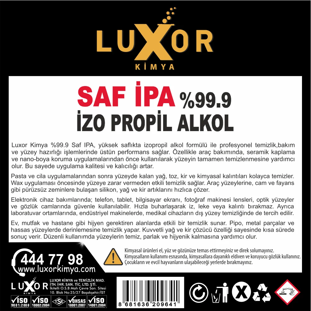 Luxor Kimya Saf İPA %99 İzopropil Alkol 400 ml ek görsel