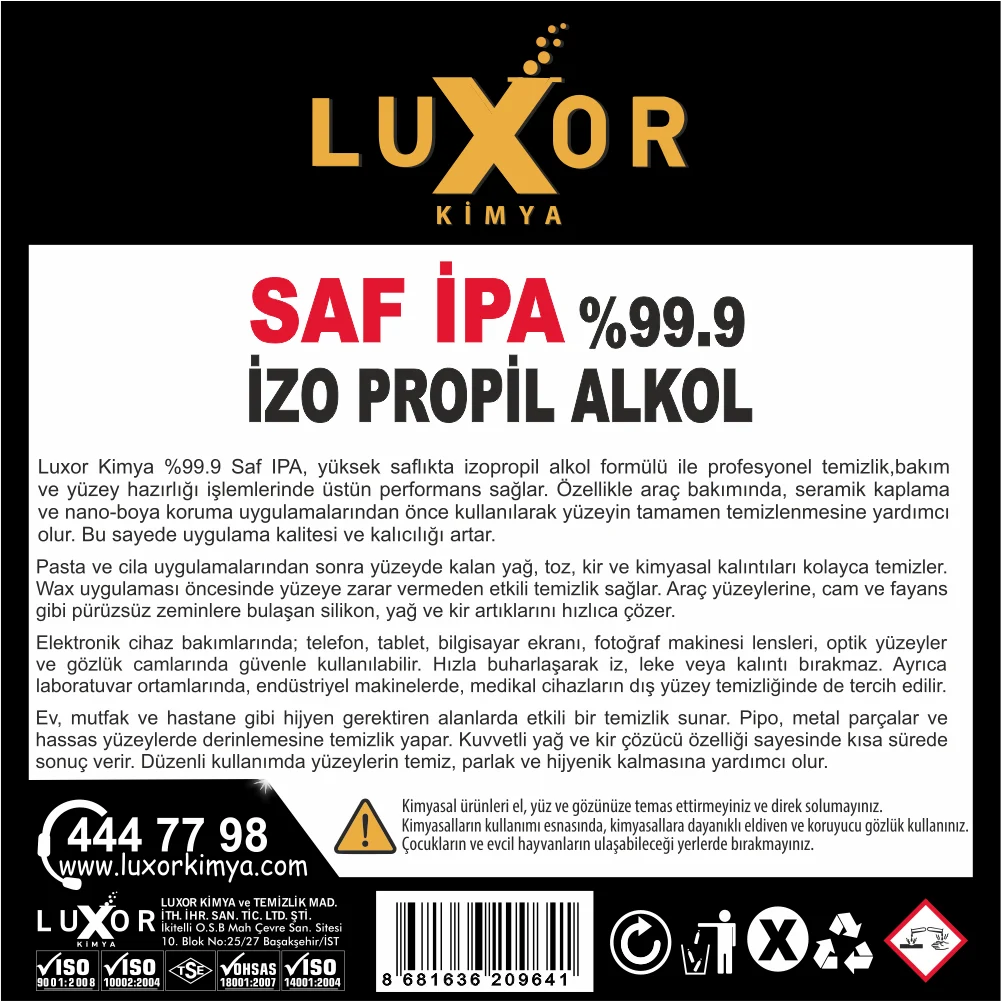 Luxor Kimya Spreyli Saf İPA %99 İzopropil Alkol 1 Lt ek görsel